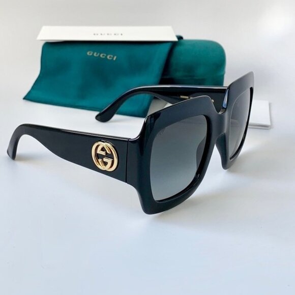 NWT Gucci Square GG0053SN 001 Black/Gold Sunglasses - Picture 2 of 14